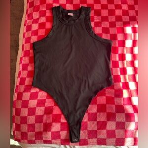 Black Ribbed Sleeveless Birdcage Bodysuit